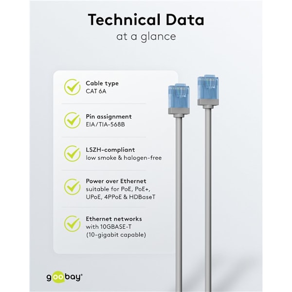 Ultraflexibel patchkabel CAT 6A, slim, U/UTP, grå