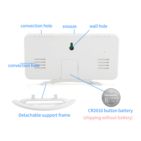 Spejlvækkeur med Vibration og USB-opladning