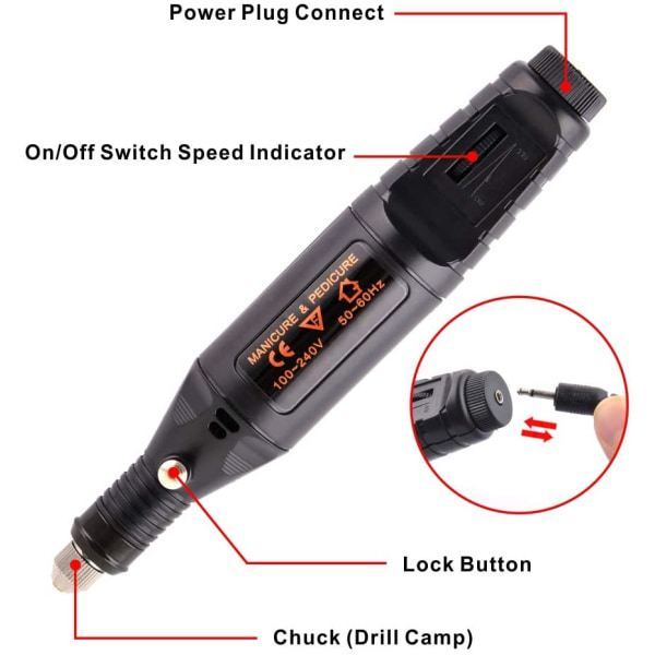 INF Elektrisk neglefil med 6 bor Sort