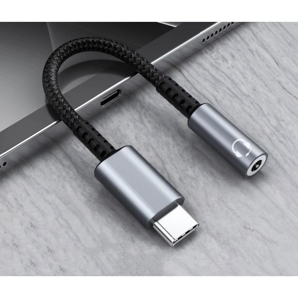 INF USB-C - 3,5 mm sovitin kuulokkeille Harmaa Harmaa