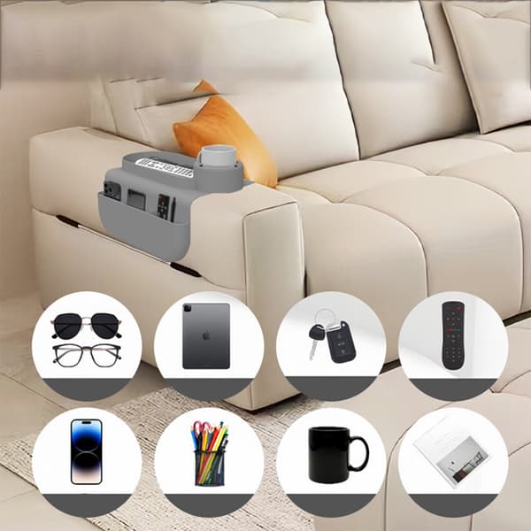 Grå Sofa Armlæns Kopholder Måtte - Silikone Sofa Kopholder Bakke, Kompatibel med de fleste sofaer