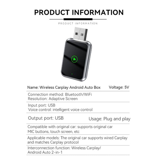 Smart Carplay & Android Auto Trådlös Adapter Box - 2-i-1 USB-dongel för Sömlös Smartphone Integration Silver Silver