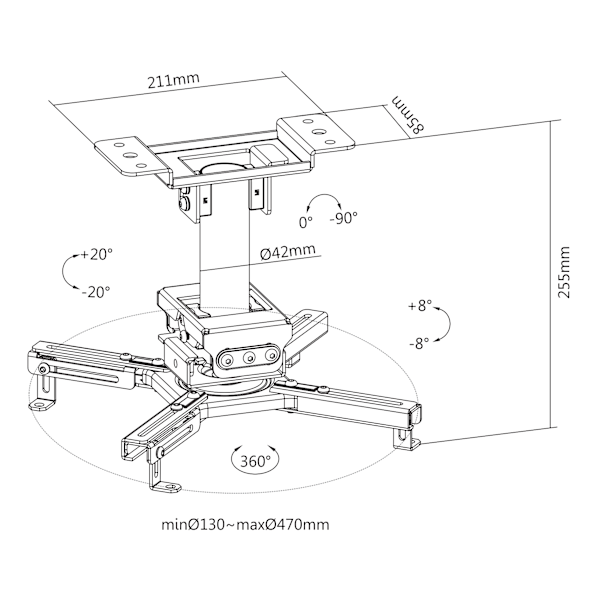 Projector mount  flat/inclined ceilings tilt swivel 45kg