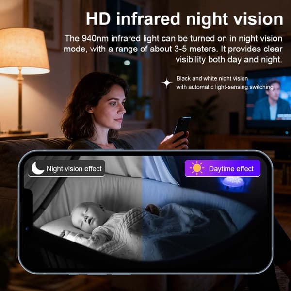 HD mini kamera med to-vejs interkom, T23-processor, 1400mAh batteri, multi-protokol netværksstøtte, understøtter 4 samtidige brugere og output 128~409