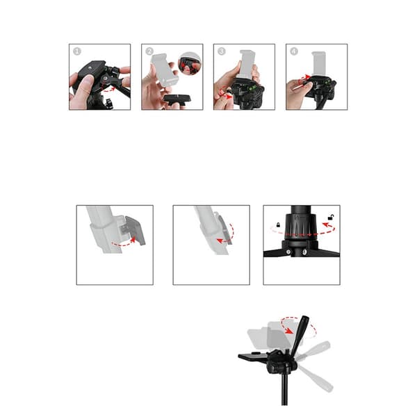 1.75m Sort Jernrør Telefon Tripod med Roterende Klips - Aluminium Legering, Bærbar & Foldbar