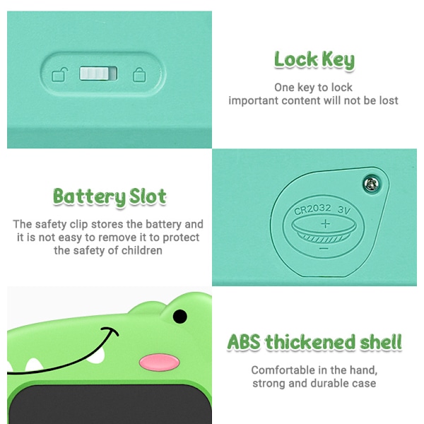 10-tums LCD-skrivplatta, exklusiv design för grön dinosaurie Grön