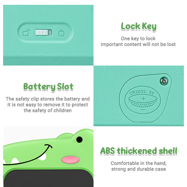 10 tuuman LCD-kirjoitustabletti, vihreä dinosaurus ainutlaatuinen muotoilu Vihreä
