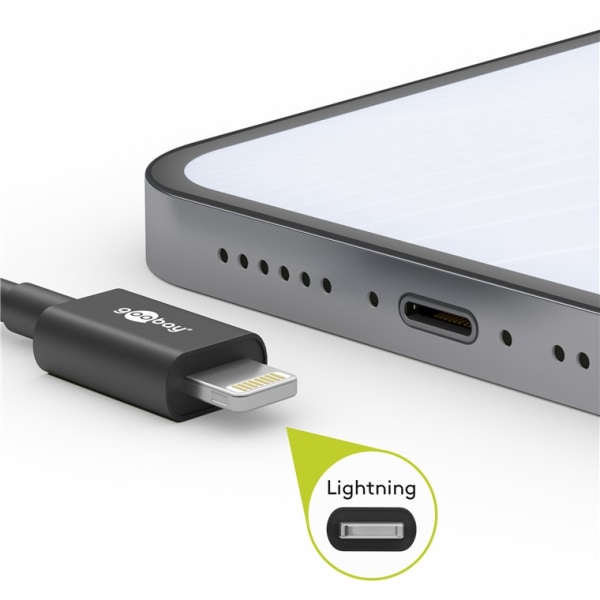 Lightning-USB-A textilkabel med metallkontakter, 2 m