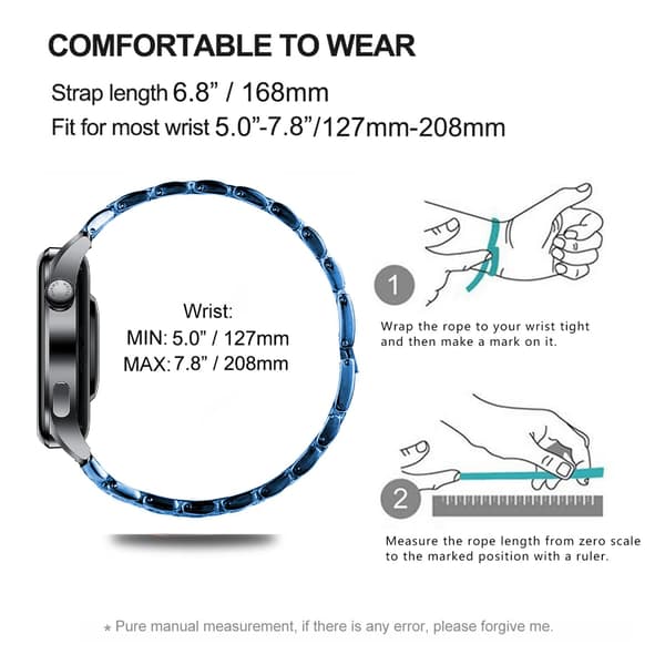 18 mm rustfri stålrem til Samsung Huawei Blue Blue
