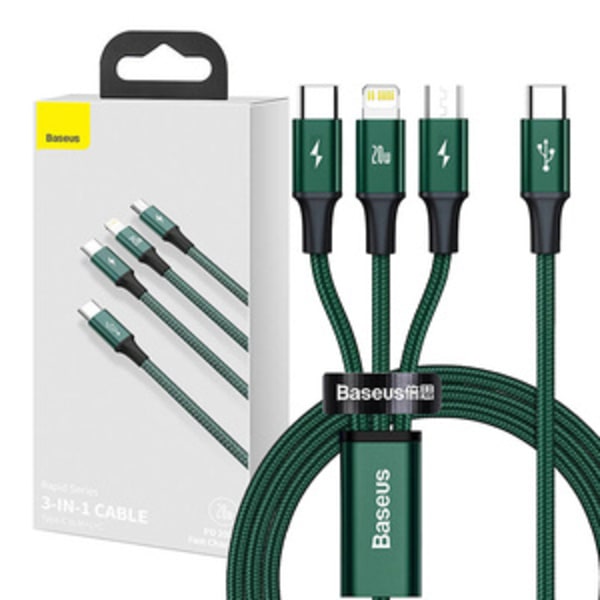 Baseus Rapid Series 3-i-1 kabel USB-C för M+L+T 20W 1,5m (grön)