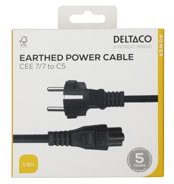 Power cord CEE 7/7 - C5, 1,5m, black