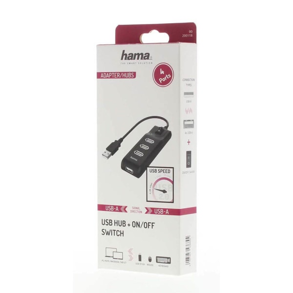 Hub USB-A 2.0 Switch 4x Portar 480 Mbit/s Svart