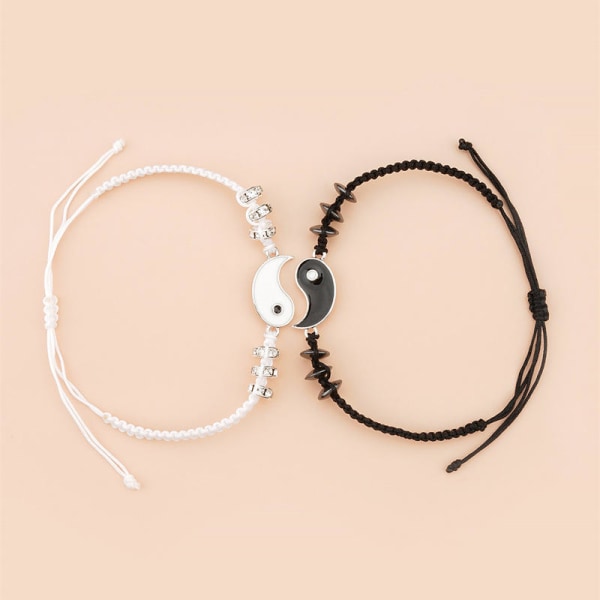 Yin Yang par/vänskapsarmband set Silver