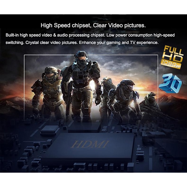4x1 HDMI Switch og lyddeler UHD 4K 3D HDMI 2.0 ARC Toslink + RCA