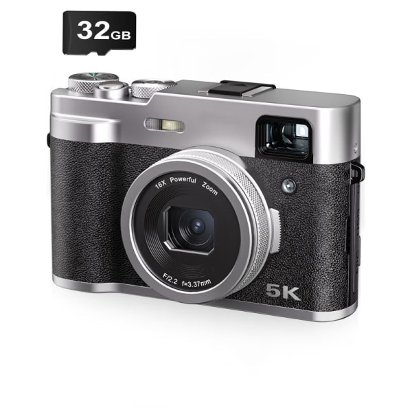 5K digitalkamera, front-bagkameraer/søger/autofokus/anti-shake/32G-kort Sort