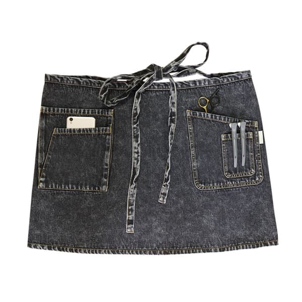 Denim halvt förkläde - kort midjeförkläde för baristor, bagare och konstnärer, fläckresistent och lättskött Black Black