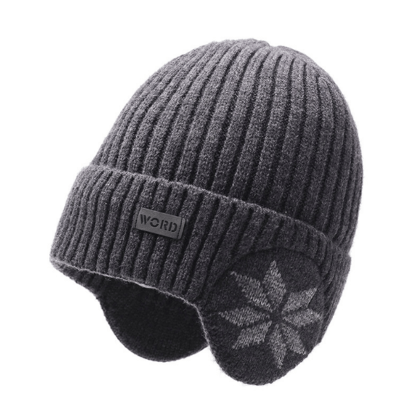 Mænds vinterhuehue med øreklapper - varm fleeceforet strikhue Grey Grey