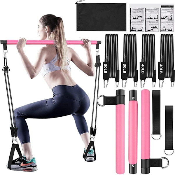 Pilates Bar Kit med Modstandsbånd - Træning af Hele Kroppen til Hjemmet