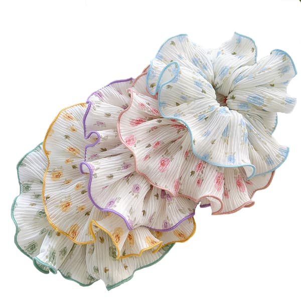 Blomstret Chiffon Scrunchies Hårelastik - 5 stk. Hårtilbehør