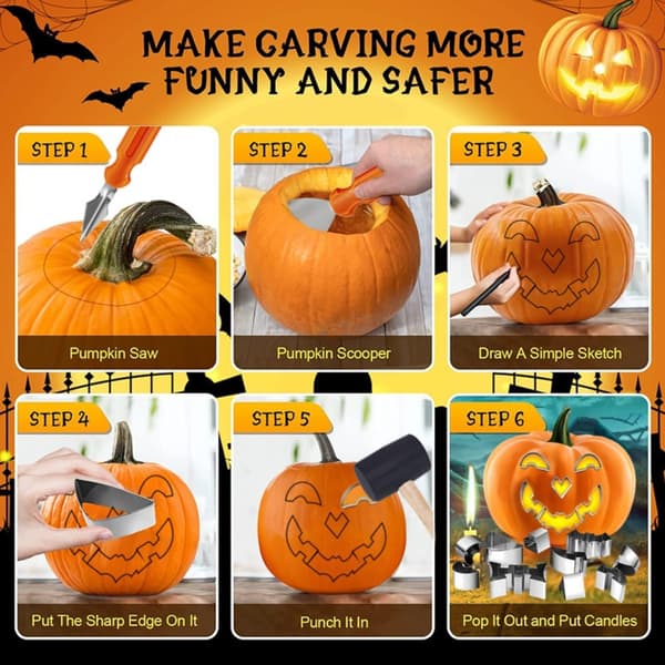 Pumpaskärningsmallar 24-delars set rostfritt stål för Halloween och kakformning, 5.8cm x 3.8cm, precisa dekorationsmallar