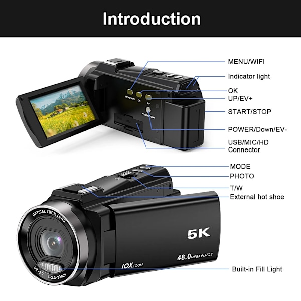 INF Kompakt håndholdt 5K DSLR videokamera HDV265K