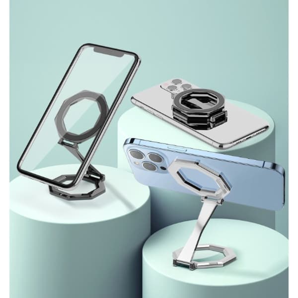Magnetisk telefonstativ med dobbeltring, 360 graders rotation og justerbar zinklegering Silver Silver