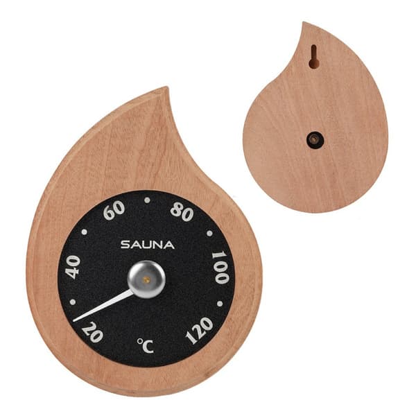 Bastutermometer väggmonterad analog högtemperaturmätare för bastu, ångbastu och svettstugor, droppformad träkonstruktion, tydlig skala, ej vattentät