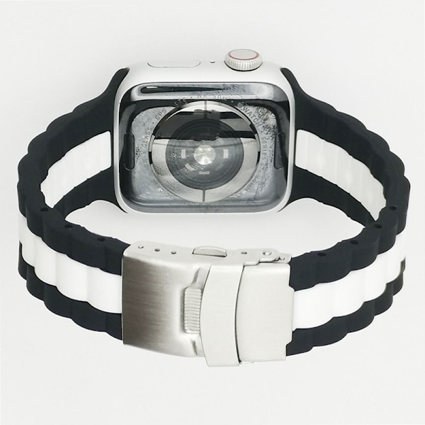 Tofarvet silikone urrem til Apple Watch Series 1-7 & SE Sort + Hvid