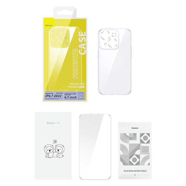 Baseus SuperCeramic läpinäkyvä lasikotelo ja karkaistu lasisetti iPhone 14 Plus -puhelimelle
