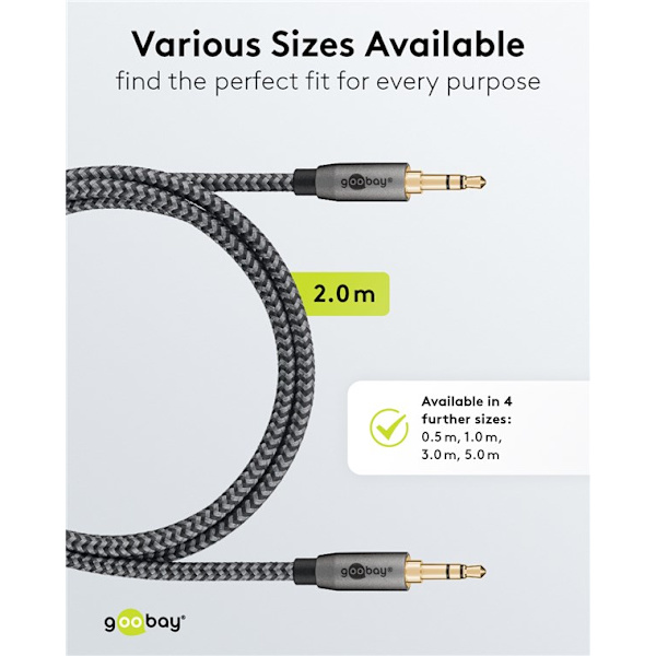 Ljudanslutningskabel AUX, 3,5 mm stereo, 2 m