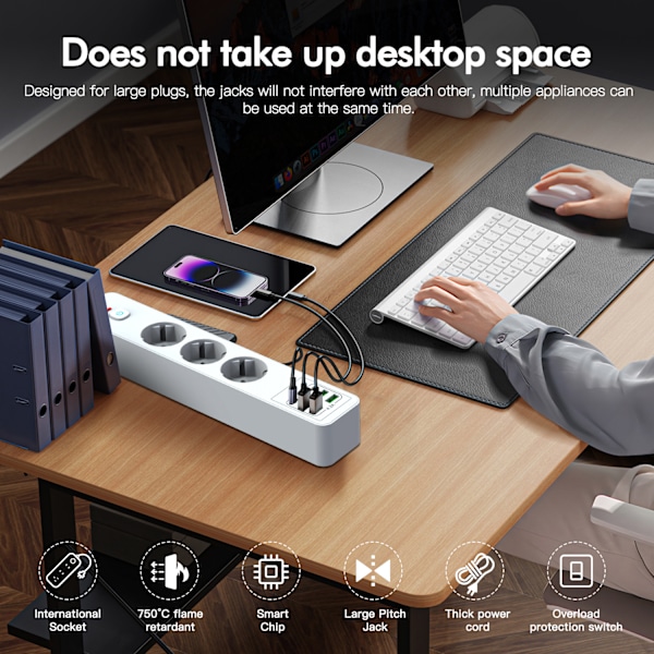 BKL-03 EU Power Strip 6 USB-portilla Valkoinen