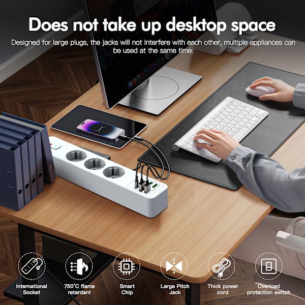 BKL-03 EU Power Strip med 6 USB-portar Vit