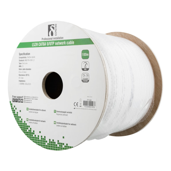 U/UTP Cat6a installation cable, 100m, 500MHz, LSZH, white