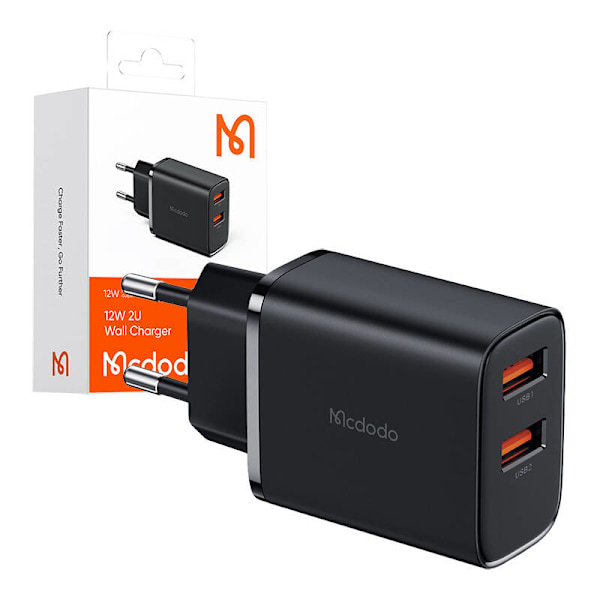 Mcdodo CH-5070 USB-A*2 verkkolaturi, 12W (musta)