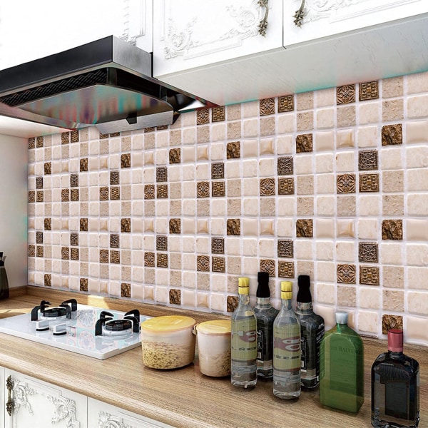 Vandtætte gulvvægfliser klistermærker 3D mosaik 30-stykke 10x10 cm Hvid