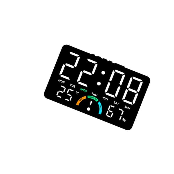 LED digital klocka med temperatur och luftfuktighet, väckarklocka, kalender samt skrivbords- och väggmontering Black&White Black&White
