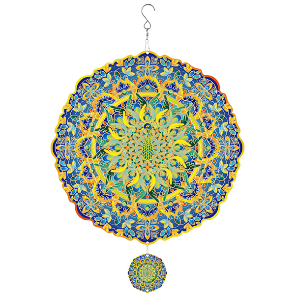 3D-roterande Mandala vindspel - Påfågeldesign