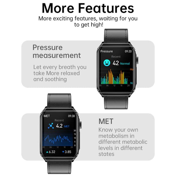 Smartklocka med EKG/Bluetooth-samtal och musik Black Black