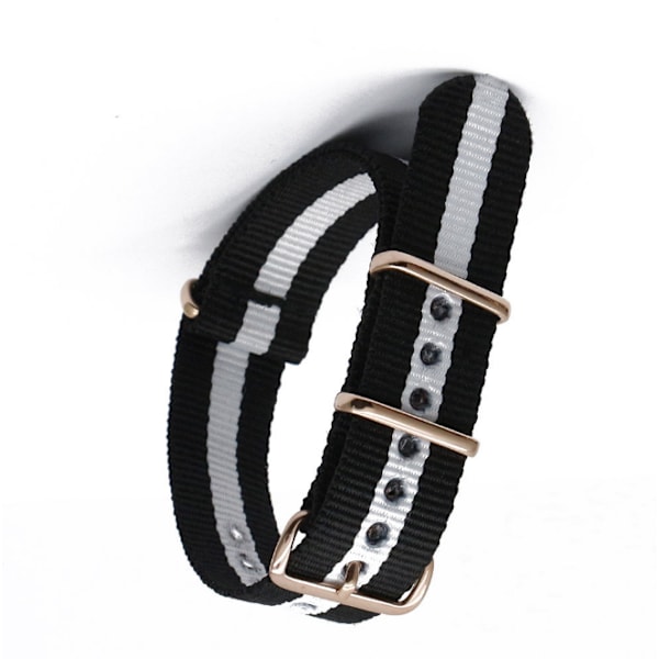 Nylon klockarmband med ovalt spänne Svart + Vit 18 mm