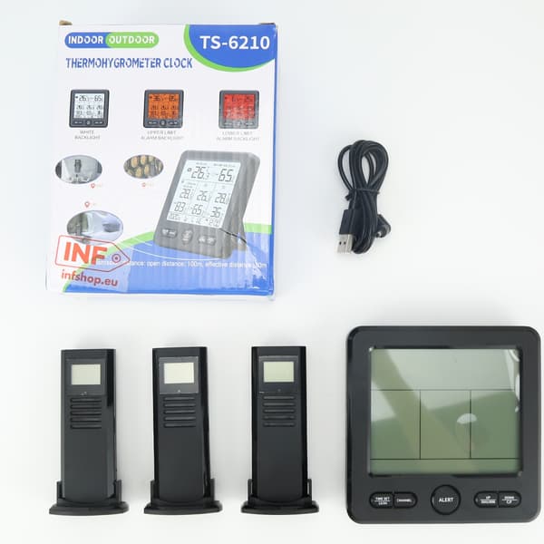 Digital termometer / hygrometer med 3 fjärrsensorer Black Black