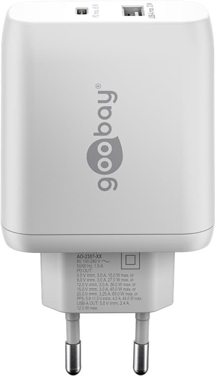 65 W USB-C PD GaN dubbel snabbladdare vit