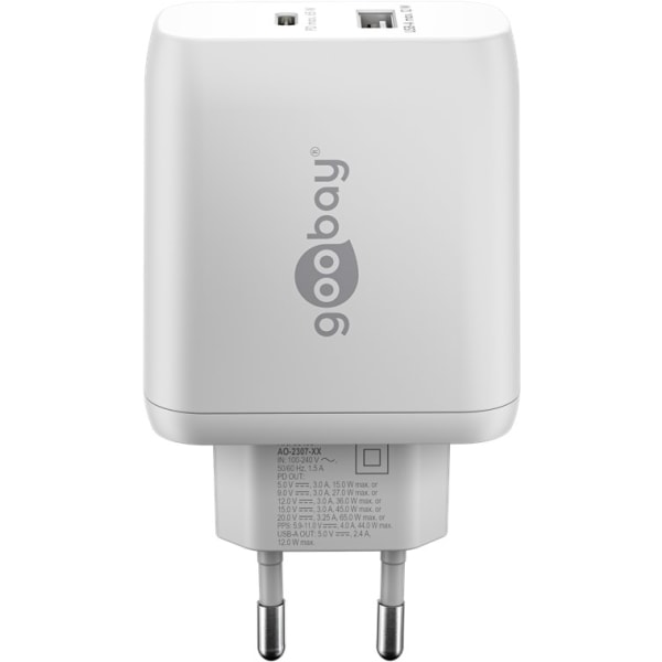 USB-C™ PD GaN dubbel snabbladdare (65 W) vit