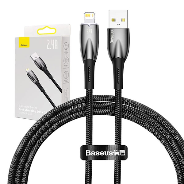 USB-kaapeli Lightning Baseus Glimmer -sarjalle, 2.4A, 1m (musta)