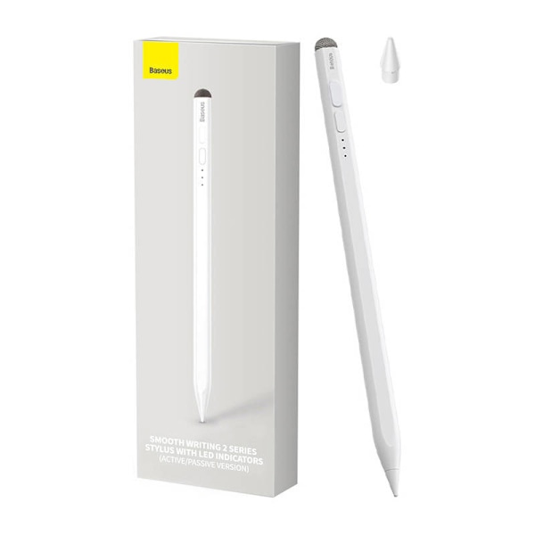Glat skrivepen med LED-indikatorer (aktiv+passiv) Hvid