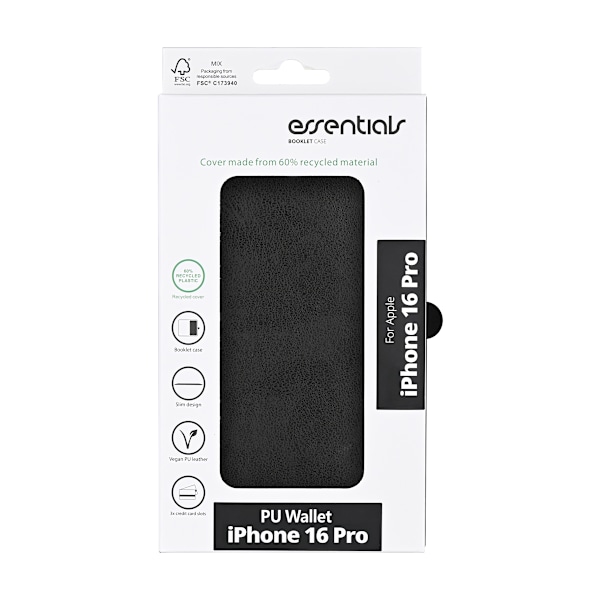 iPhone 16 Pro PU wallet, recycled, 3 cards, black
