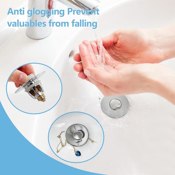 Badrumsvaskpropp, Pop Up avloppspropp, Handfatavloppssil 2 st Silver Silver