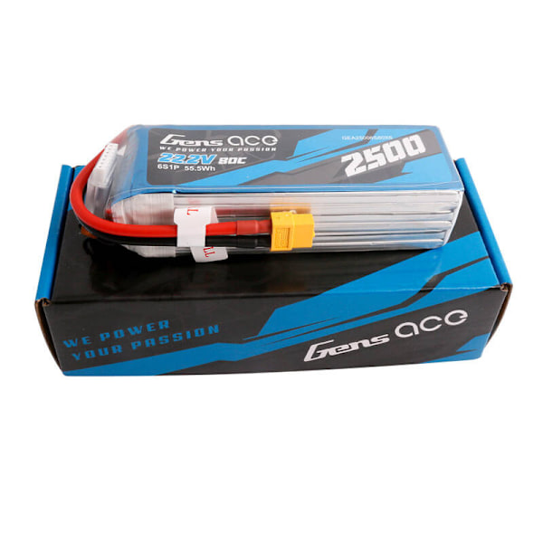 Gens ace 2500mAh 22,2V 80C 6S1P Lipo-batteripaket med XT60-kontakt
