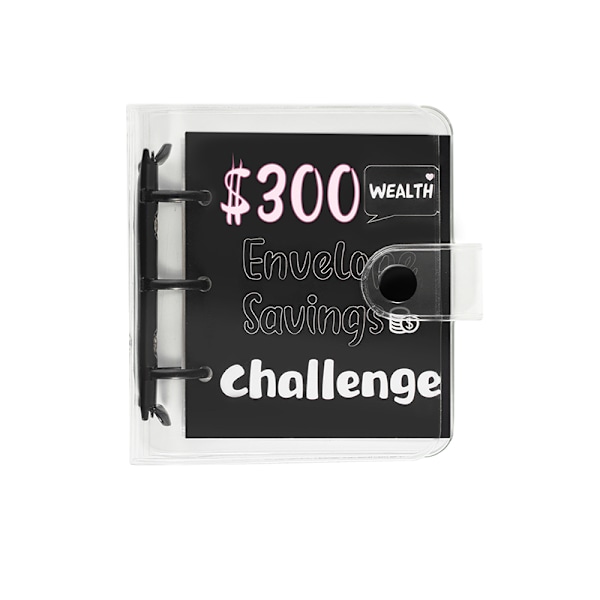Money Saving Challenge Binder - Mini Cash Envelope System - 300 dollarin tavoite Musta