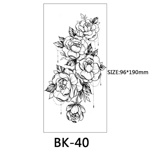 Engangstatoveringer - midlertidige tatoveringer med blomstermotiver 8 stk Sort