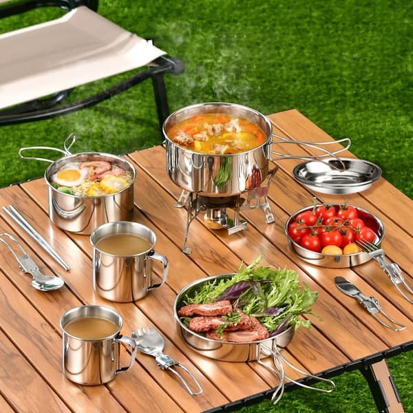 Rustfrit stål udendørs kogegrej Mess Kit 8-dele